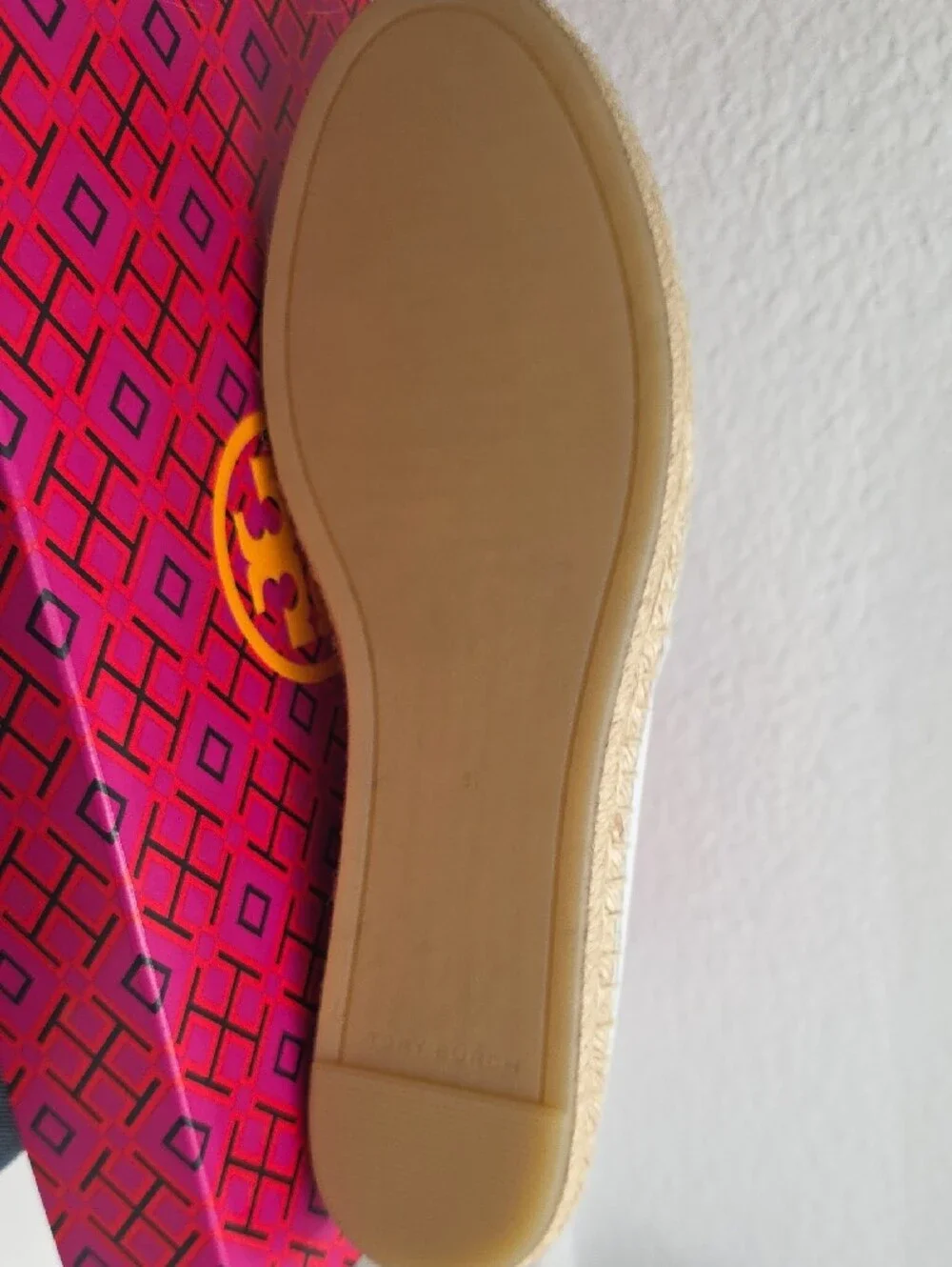Ines Tory Burch White Leather Logo Espadrille Slip-On Flats